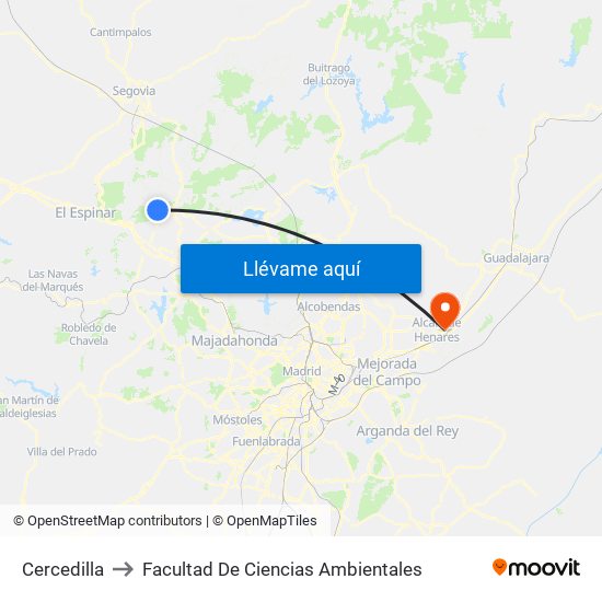 Cercedilla to Facultad De Ciencias Ambientales map