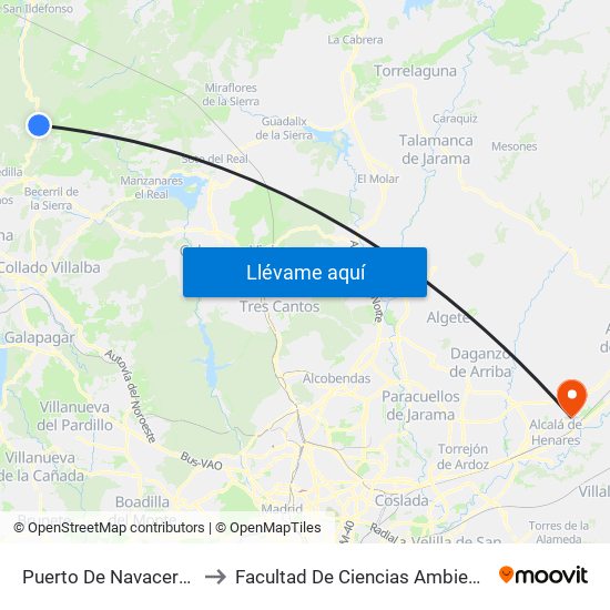 Puerto De Navacerrada to Facultad De Ciencias Ambientales map