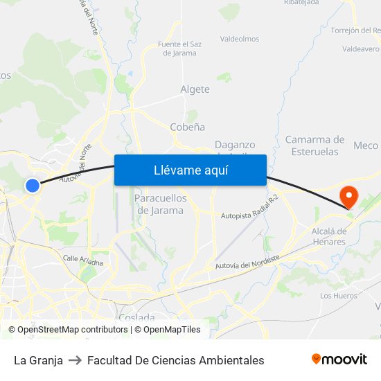 La Granja to Facultad De Ciencias Ambientales map