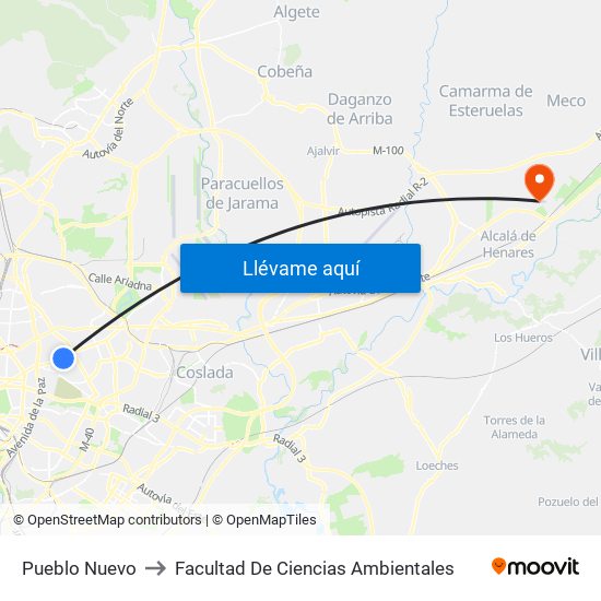Pueblo Nuevo to Facultad De Ciencias Ambientales map