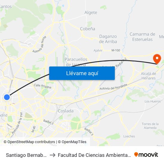 Santiago Bernabéu to Facultad De Ciencias Ambientales map