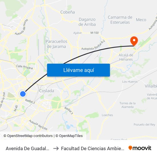 Avenida De Guadalajara to Facultad De Ciencias Ambientales map