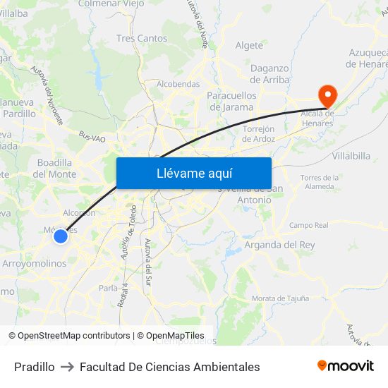 Pradillo to Facultad De Ciencias Ambientales map