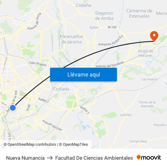 Nueva Numancia to Facultad De Ciencias Ambientales map