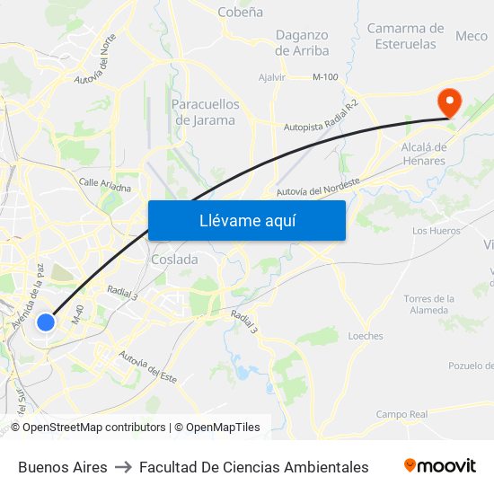 Buenos Aires to Facultad De Ciencias Ambientales map