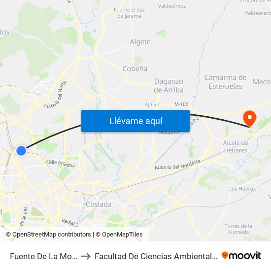 Fuente De La Mora to Facultad De Ciencias Ambientales map