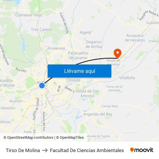 Tirso De Molina to Facultad De Ciencias Ambientales map
