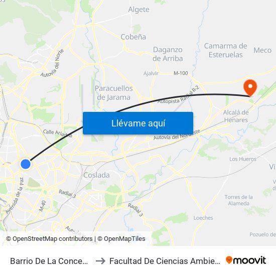 Barrio De La Concepción to Facultad De Ciencias Ambientales map