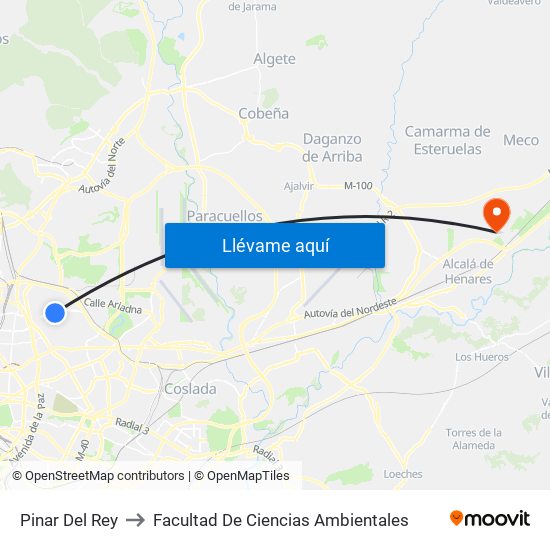 Pinar Del Rey to Facultad De Ciencias Ambientales map