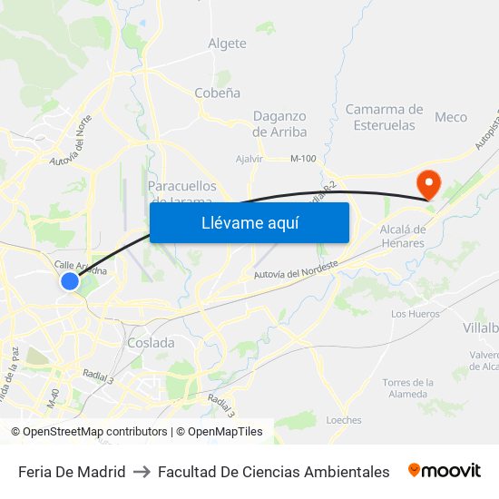 Feria De Madrid to Facultad De Ciencias Ambientales map