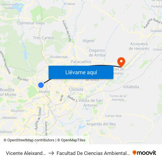Vicente Aleixandre to Facultad De Ciencias Ambientales map