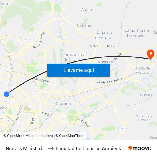 Nuevos Ministerios to Facultad De Ciencias Ambientales map