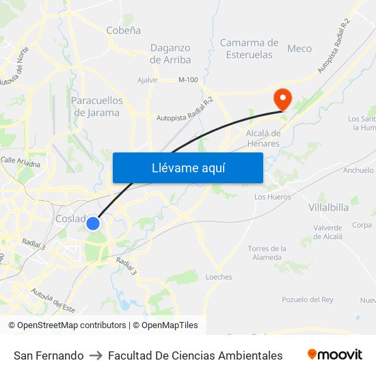 San Fernando to Facultad De Ciencias Ambientales map