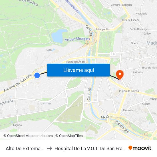 Alto De Extremadura to Hospital De La V.O.T. De San Francisco map