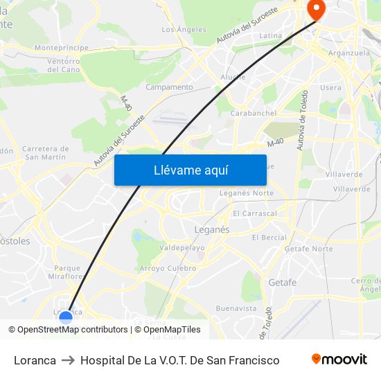 Loranca to Hospital De La V.O.T. De San Francisco map