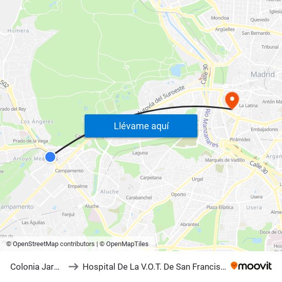 Colonia Jardín to Hospital De La V.O.T. De San Francisco map