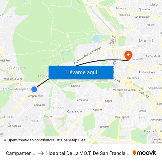 Campamento to Hospital De La V.O.T. De San Francisco map