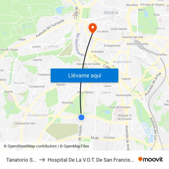 Tanatorio Sur to Hospital De La V.O.T. De San Francisco map