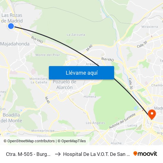 Ctra. M-505 - Burgocentro to Hospital De La V.O.T. De San Francisco map