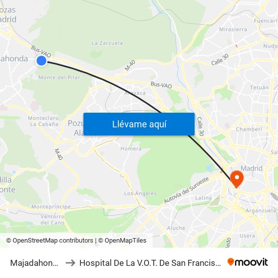 Majadahonda to Hospital De La V.O.T. De San Francisco map