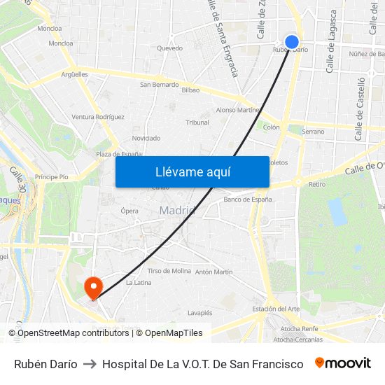 Rubén Darío to Hospital De La V.O.T. De San Francisco map