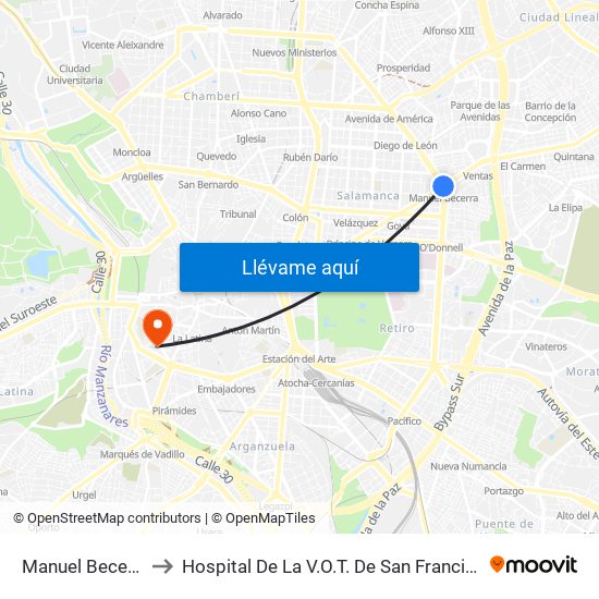 Manuel Becerra to Hospital De La V.O.T. De San Francisco map