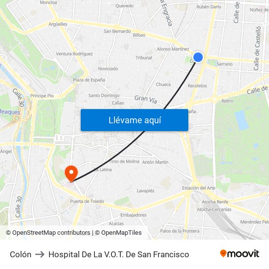Colón to Hospital De La V.O.T. De San Francisco map