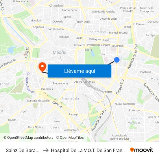 Sainz De Baranda to Hospital De La V.O.T. De San Francisco map