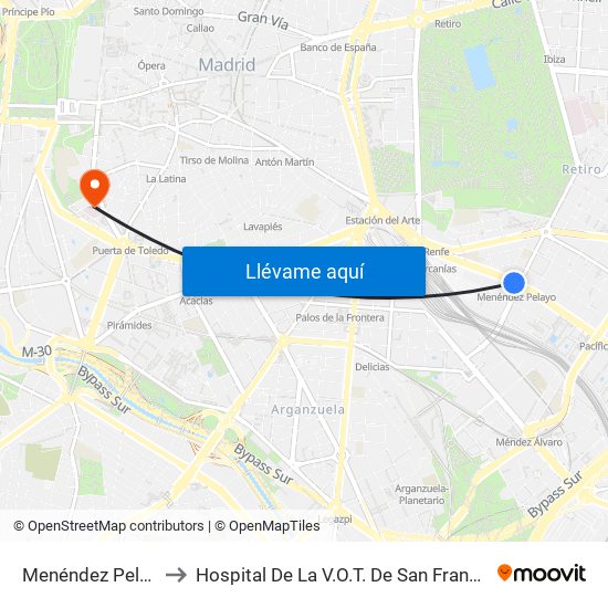 Menéndez Pelayo to Hospital De La V.O.T. De San Francisco map