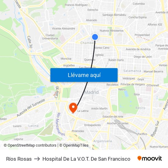 Ríos Rosas to Hospital De La V.O.T. De San Francisco map
