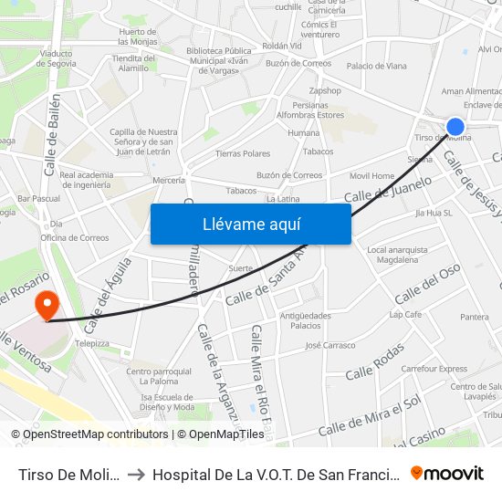Tirso De Molina to Hospital De La V.O.T. De San Francisco map