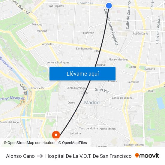Alonso Cano to Hospital De La V.O.T. De San Francisco map