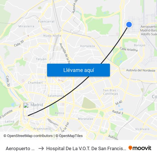 Aeropuerto T4 to Hospital De La V.O.T. De San Francisco map