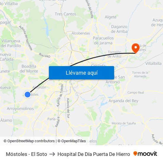 Móstoles - El Soto to Hospital De Día Puerta De Hierro map