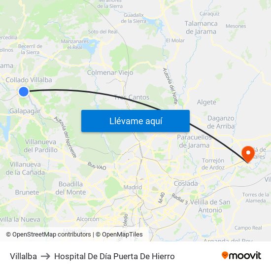 Villalba to Hospital De Día Puerta De Hierro map