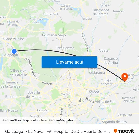 Galapagar - La Navata to Hospital De Día Puerta De Hierro map