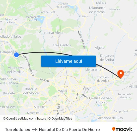 Torrelodones to Hospital De Día Puerta De Hierro map