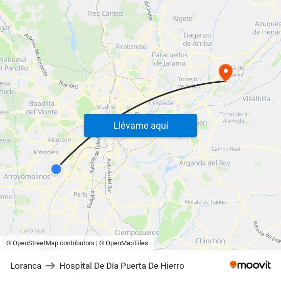 Loranca to Hospital De Día Puerta De Hierro map
