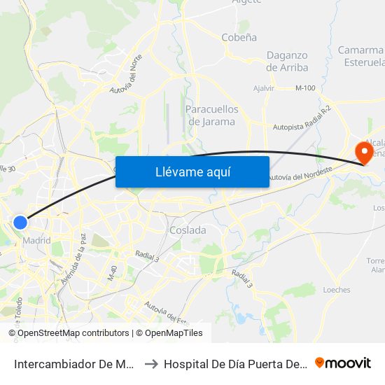Intercambiador De Moncloa to Hospital De Día Puerta De Hierro map