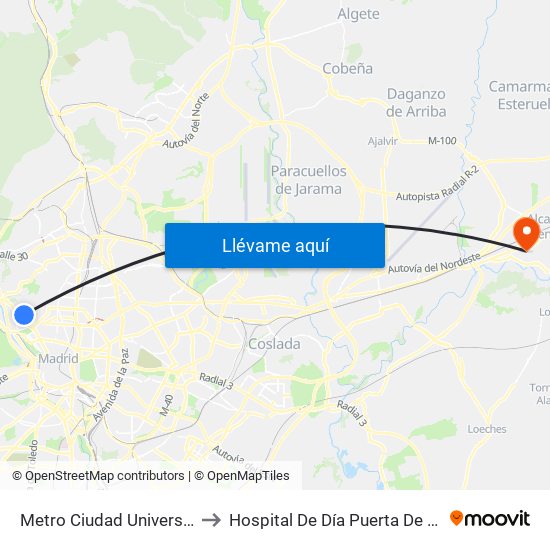 Metro Ciudad Universitaria to Hospital De Día Puerta De Hierro map