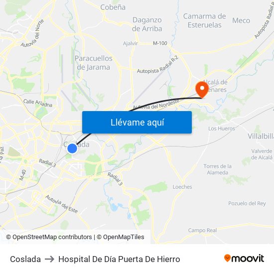 Coslada to Hospital De Día Puerta De Hierro map