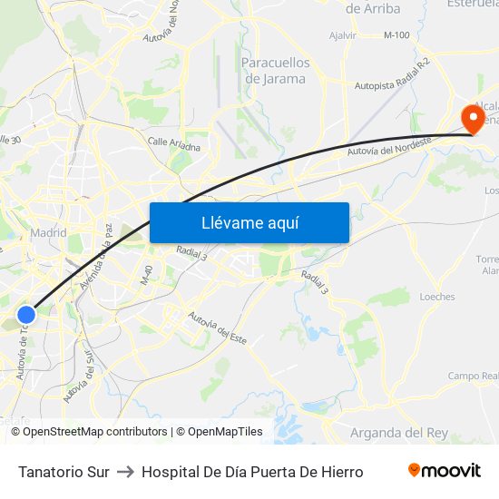 Tanatorio Sur to Hospital De Día Puerta De Hierro map