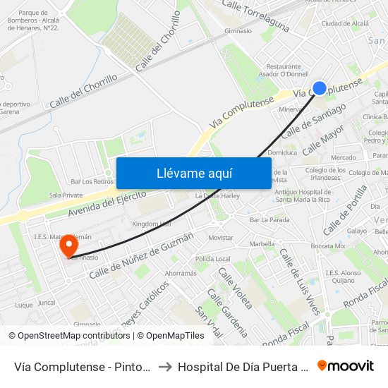 Vía Complutense - Pintor Picasso to Hospital De Día Puerta De Hierro map