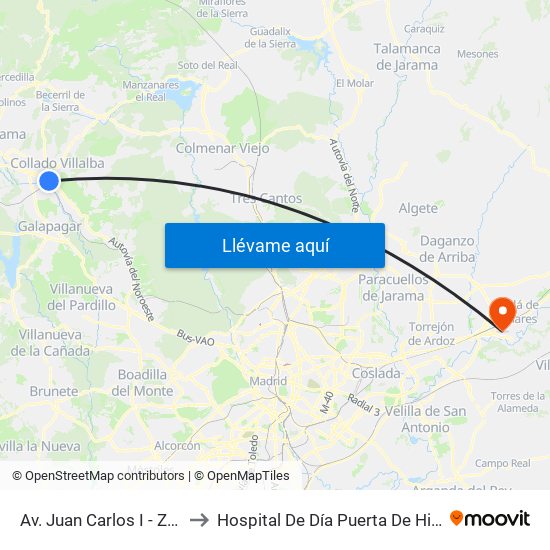 Av. Juan Carlos I - Zoco to Hospital De Día Puerta De Hierro map