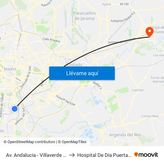 Av. Andalucía - Villaverde Bajo Cruce to Hospital De Día Puerta De Hierro map