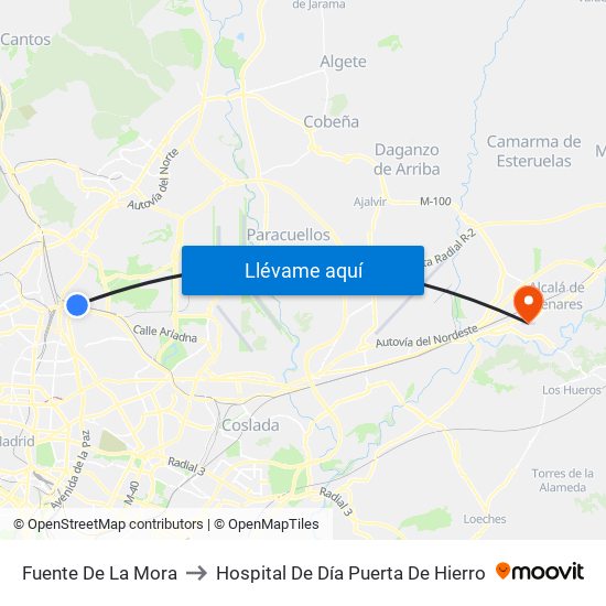 Fuente De La Mora to Hospital De Día Puerta De Hierro map