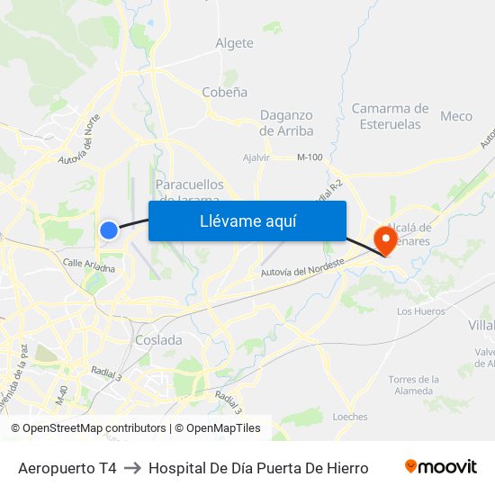 Aeropuerto T4 to Hospital De Día Puerta De Hierro map
