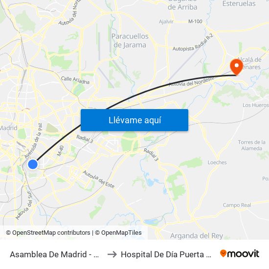 Asamblea De Madrid - Entrevías to Hospital De Día Puerta De Hierro map