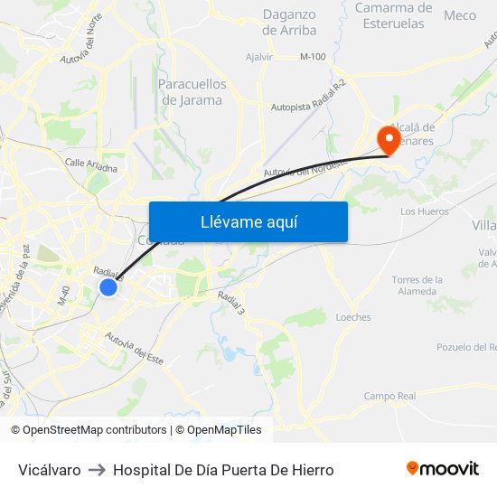 Vicálvaro to Hospital De Día Puerta De Hierro map