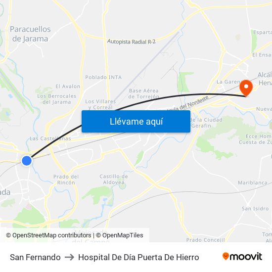 San Fernando to Hospital De Día Puerta De Hierro map